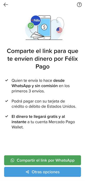 Mercado Pago Wallet: recibe 300 pesos en bonificación, si te realizan una transferencia por WhatsApp desde EUA