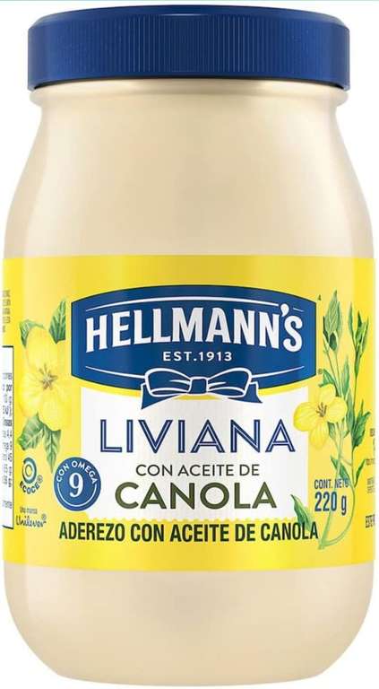 Amazon: Hellmann´s Mayonesa Liviana 220 g. Con todo el sabor, menos calorías. SIN SELLOS NUTRICIONALES. Elaborada con aceite de canola