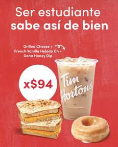 Tim Hortons: Dona + Grilled Cheese + French Vainilla Helado Chico por $94