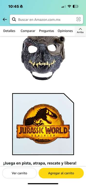 Amazon: Jurassic World máscara Dinosaurio de Juguete