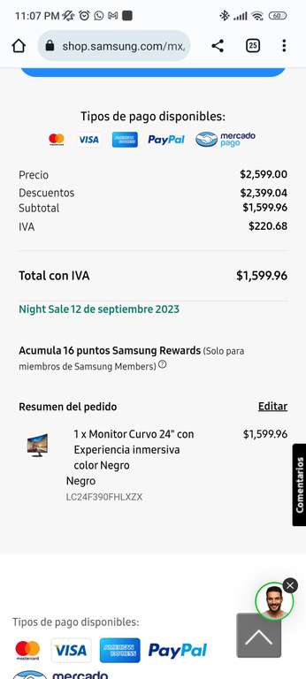 Samsung Store: Monitor curvo 24" Samsung , para el home office