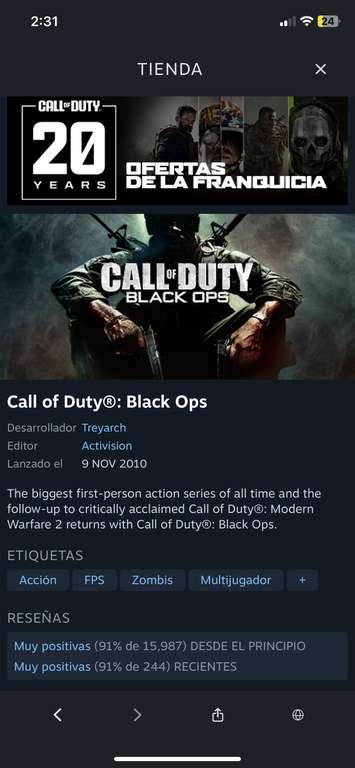 Steam Call of duty black ops 1 $177 y black ops 2 $264