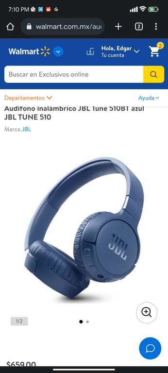 Walmart: Audífonos inalámbricos JBL Tune 510BT azul JBL TUNE 510
