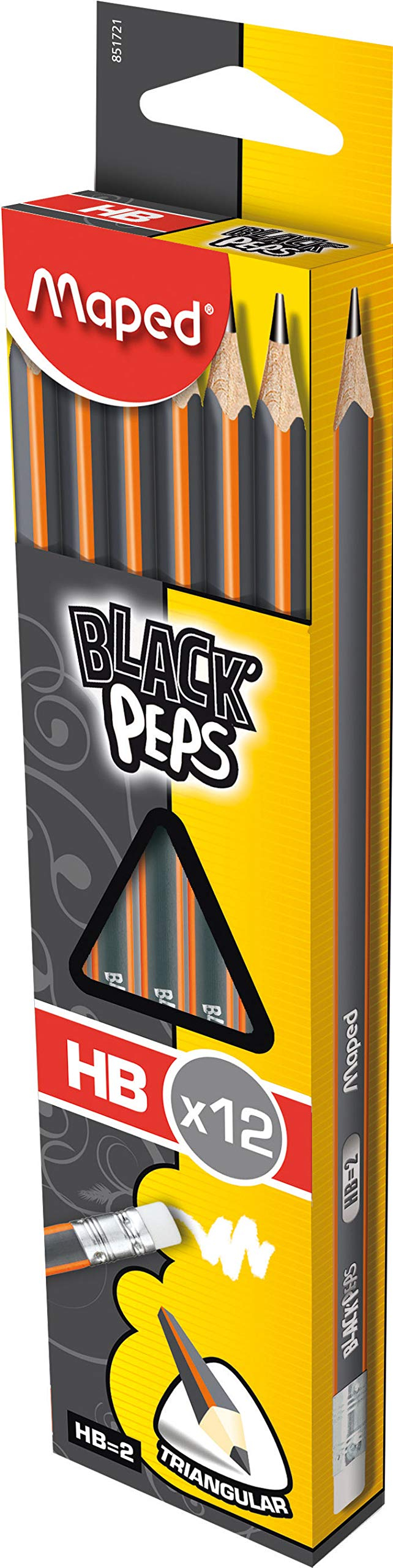 Amazon: Maped Black'Peps Lápiz de Grafito, Triangular, Mina Resistente, Gris, paquete de 12