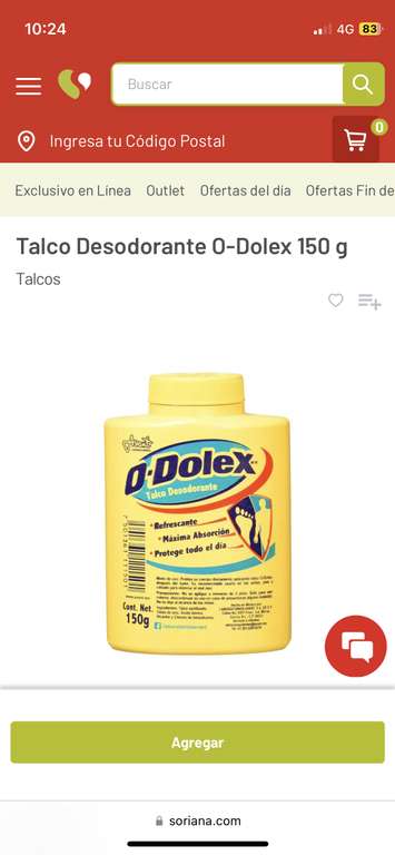 Talco Desodorante O-Dolex 150g | Soriana Súper San Jorge