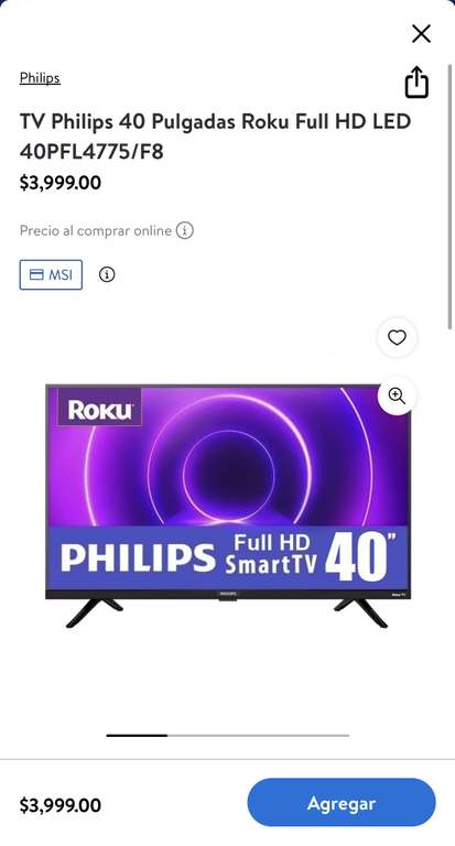 Walmart: Pantalla PHILLIPS FULL HD 40” con ROKU TV