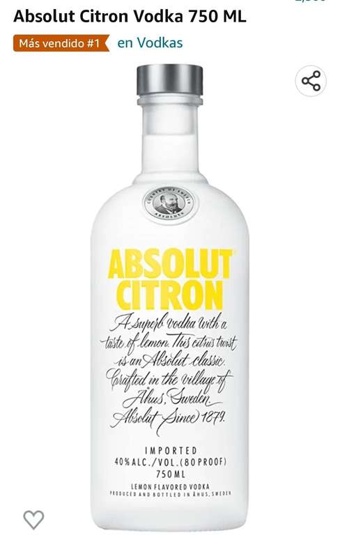 Amazon : Vodka Absolut Citron. Sabor limón | envío gratis con Prime