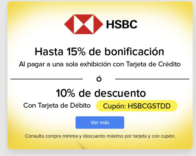 Mercado Libre: 15% o 10% Pagando con HSBC en Mercado Libre