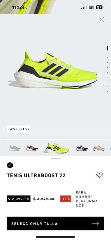 Adidas: Tenis Ultraboost 22 - $1,680 varios modelos y tallas