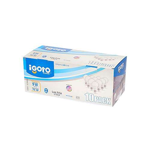Amazon: iGoto F10P-10109 Pack de 10 Focos Led A60, 9W Luz Fría
