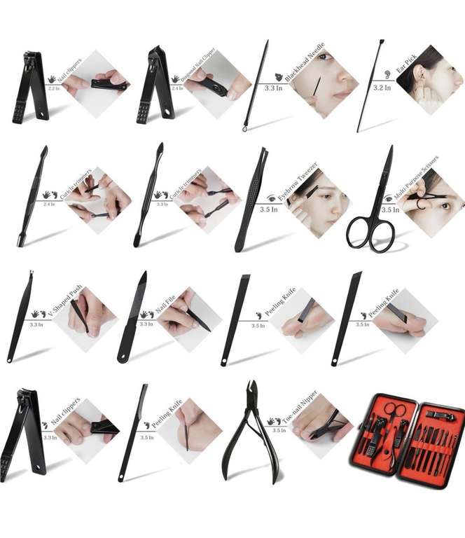 Amazon: Anna Tosani Kit de manicura y pedicura 15 en 1, acero inoxidable con estuche de viaje de cuero negro | Envío gratis con Prime