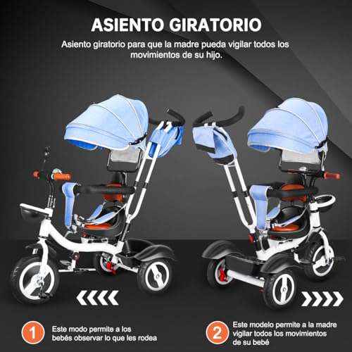 Amazon: Triciclo de Bebé 4 en 1, Carreola Niños de 18 Meses - 6 Años, Plegable, Portatil, Transformable