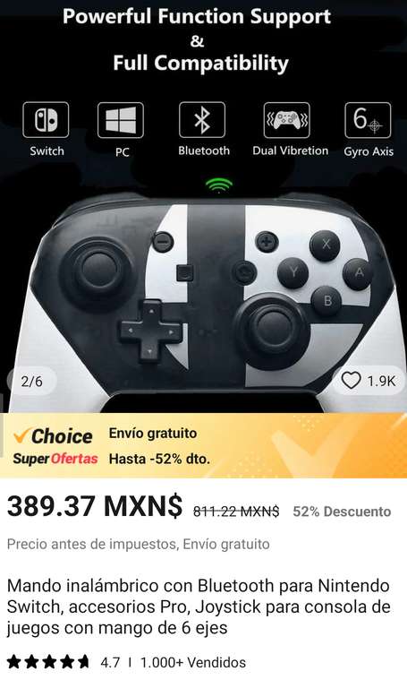 AliExpress: Mando inalámbrico con Bluetooth para Nintendo Switch