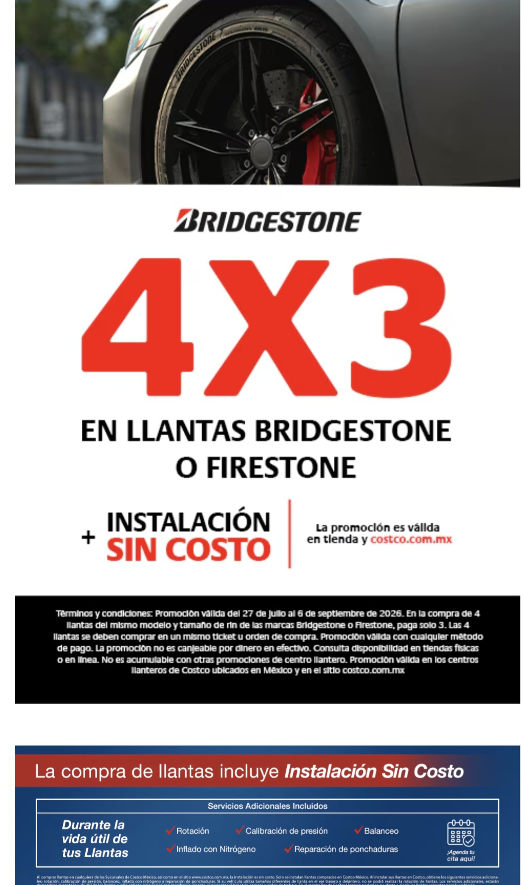 Costco: Llantas Bridegestone o firestone 4x3