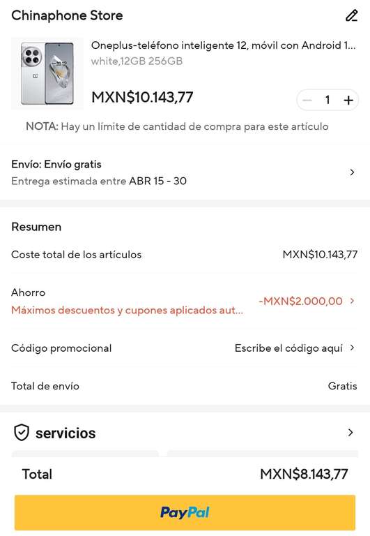 AliExpress: Celular OnePlus 12 12/256