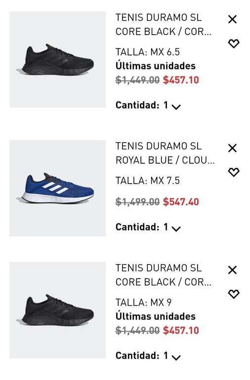 Adidas: TENIS DURAMO SL ($457 c/u comprando 3)