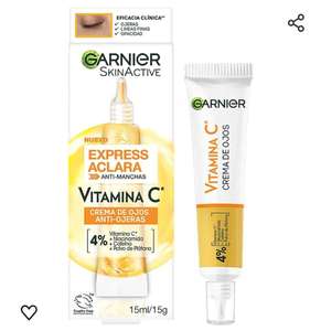 Amazon: Garnier Express Aclara Crema de Ojos para Reducción Ojeras con Vitamina C + Niacinamida + Cafeína, 15 ml