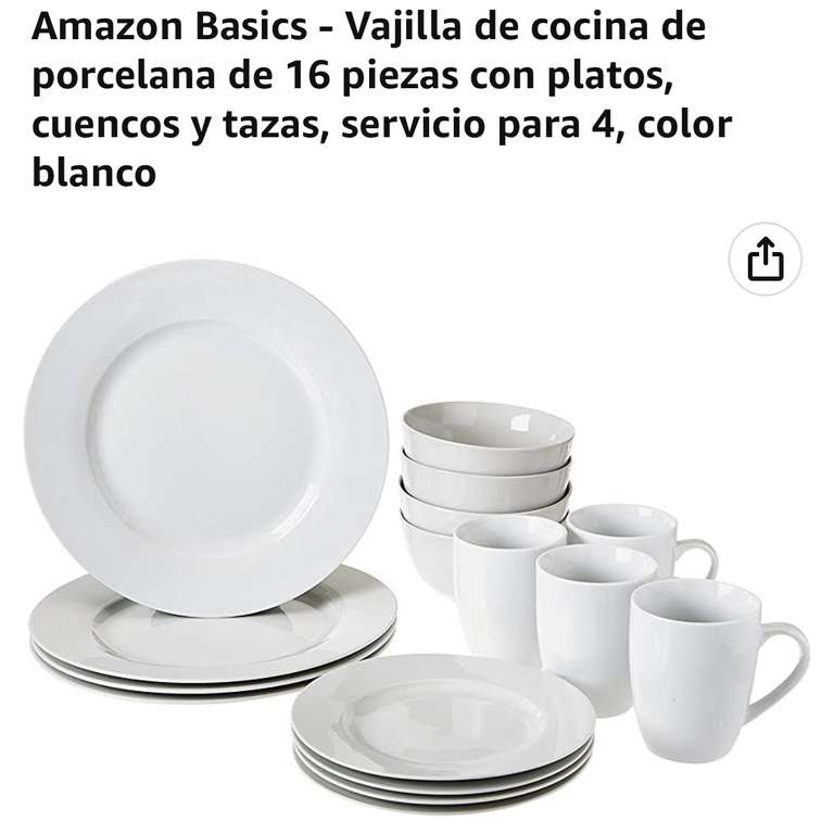 Amazon: Vajilla de cocina de porcelana de 16 piezas