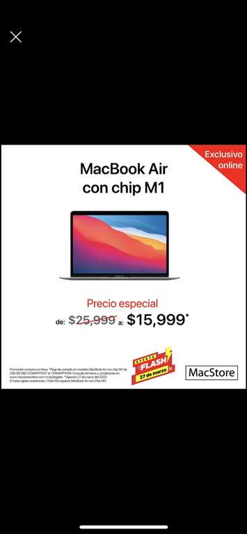 MacStore: MacBook Air M1 256 GB (precio de contado)