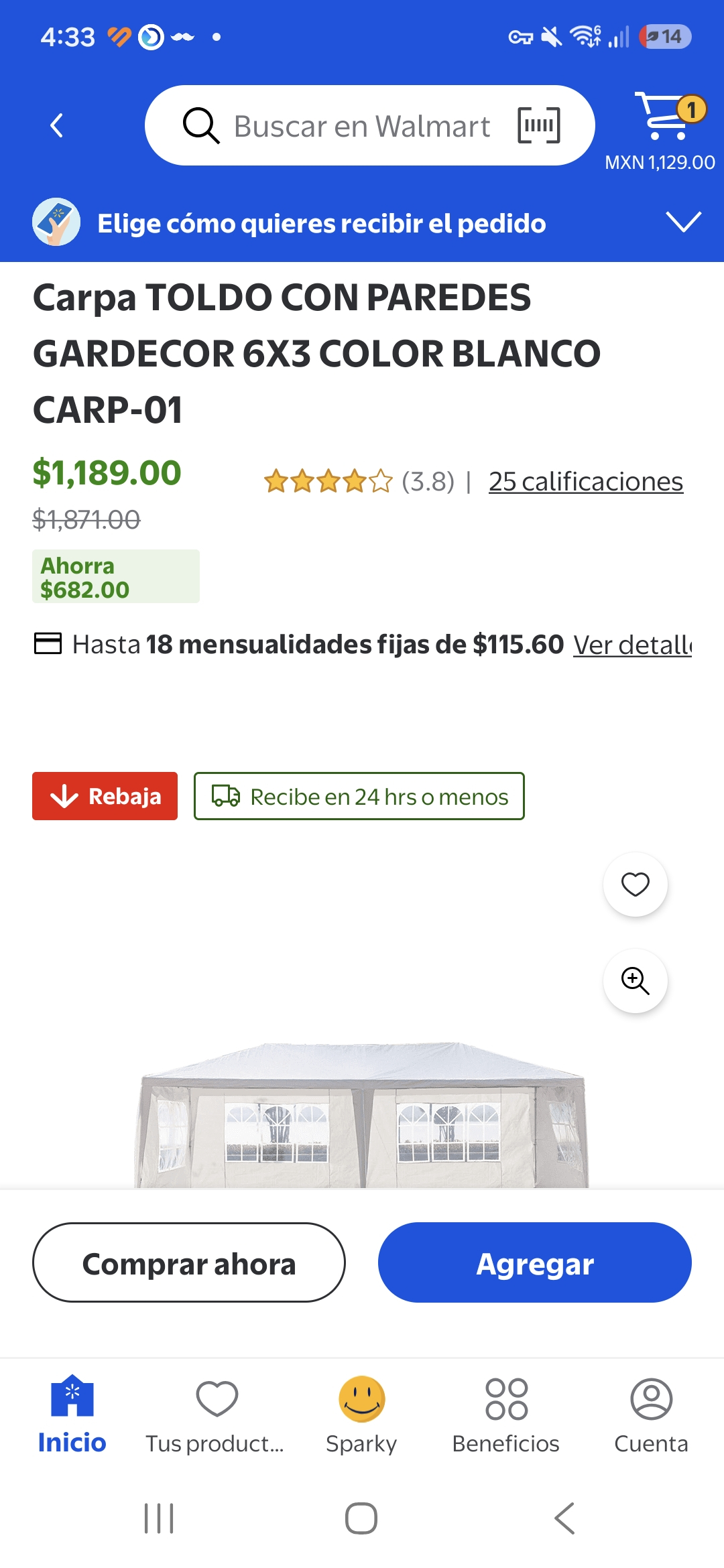 Walmart: Carpa 6x3 con paredes GARDECOR