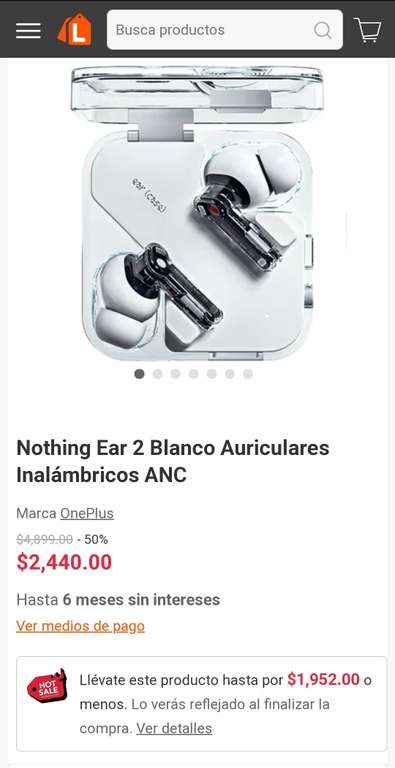 Linio: Nothing Ear 2 Auriculares Inalámbricos ANC blanco