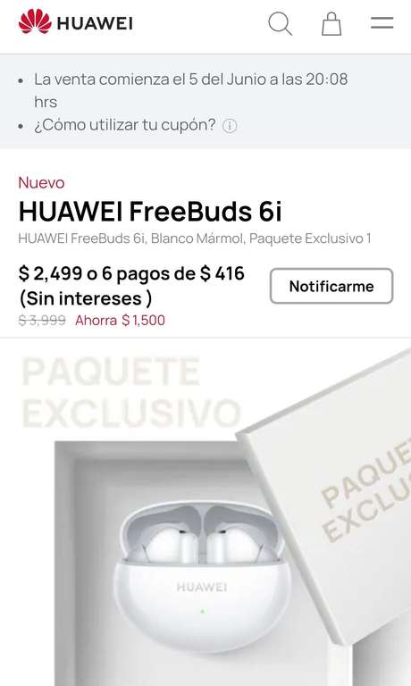 Huawei Store: 2 freebuds 6i por 2.299