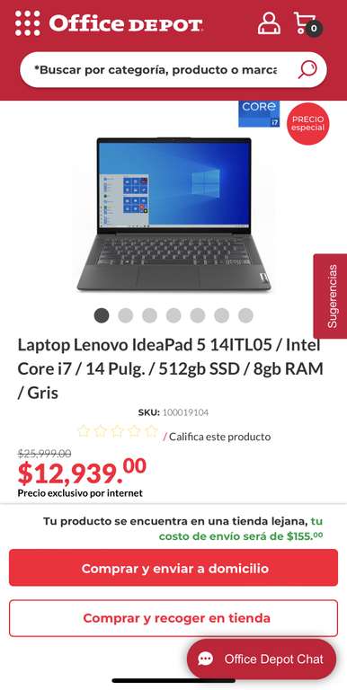 Office Depot: Laptop Lenovo IdeaPad 5 14ITL05 / Intel Core i7 / 14 Pulg. / 512gb SSD / 8gb RAM / Gris