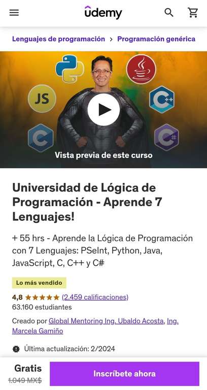 Udemy: Universidad de Lógica de Programación - Aprende 7 Lenguajes!