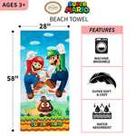 Amazon: Super Mario Bros Toalla de baño de algodón súper Suave para niños, 58 x 28 Pulgadas
