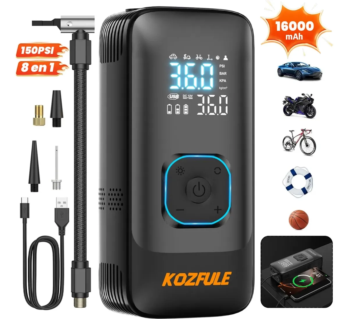 Mercado Libre: Compresor De Aire Eléctrica Inalámbrico y Power Bank 150psi 16000mah Recargable Portátil con linterna