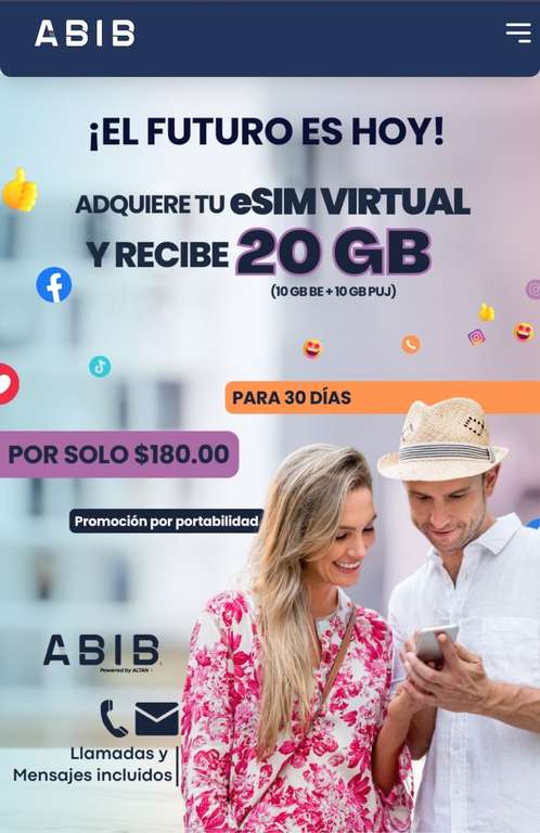 eSIM ABIB Móvil en $120 por mes 20Gb