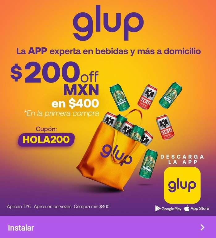 GLUP: $200 OFF EN TU PRIMERA COMPRA DE $400
