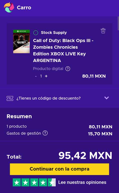 Eneba: Call of Duty Black Ops III - Zombies Chronicles Edition Xbox en $80 Mxn ($95 Mxn con impuestos)