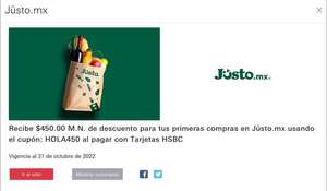 HSBC Recibe $450.00 M.N. de descuento para tus primeras compras en Jüsto .mx