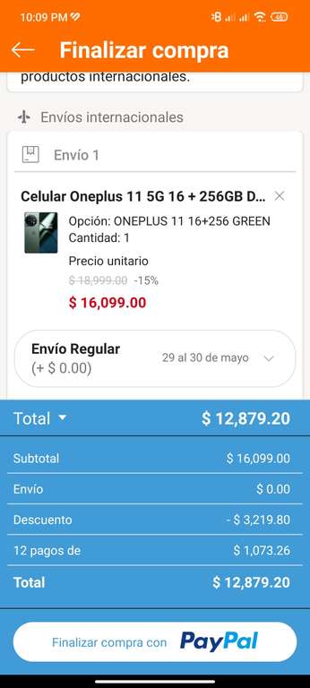 Linio: Oneplus 11 5G 16 + 256 GB. Pagando con Paypal