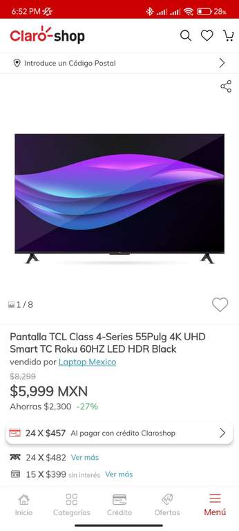 Claro Shop: Pantalla TCL 55Pulgadas 4K UHD Smart TV