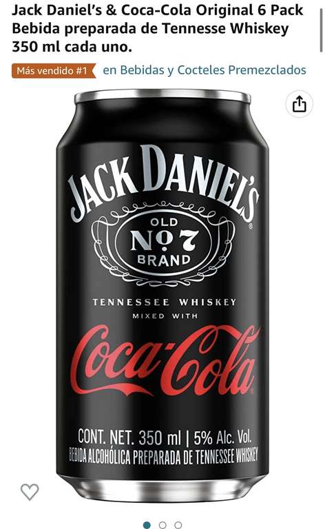 Amazon: Jack Daniel’s & Coca-Cola Original 6 Pack, 350 ml c/u | Envío gratis Prime