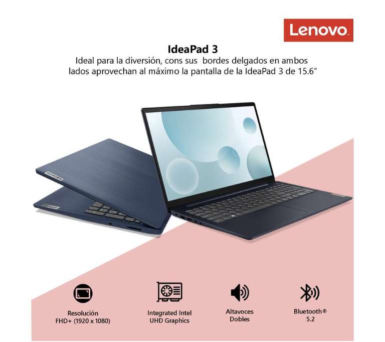 Sam's club: Laptop Lenovo ideapad 3 15.6” FHD, i3 12va Gen 8 GB RAM 512 GB SSD +mochila (BBVA 18 MSI)
