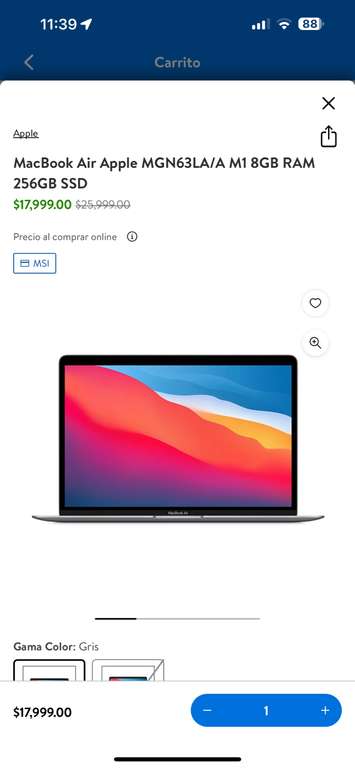 Walmart Súper: MacBook Air M1 256GB (BBVA a 12 MSI) | Más barato en descripción