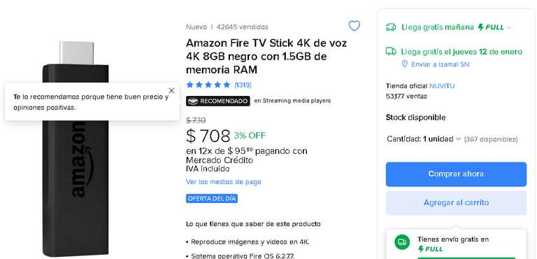 Mercado Libre: Fire TV Stick 4K