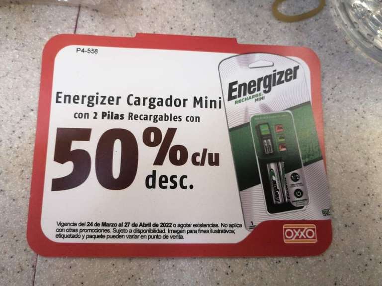 OXXO: 50% Energizer Cargador Mini con 2 pilas recargables