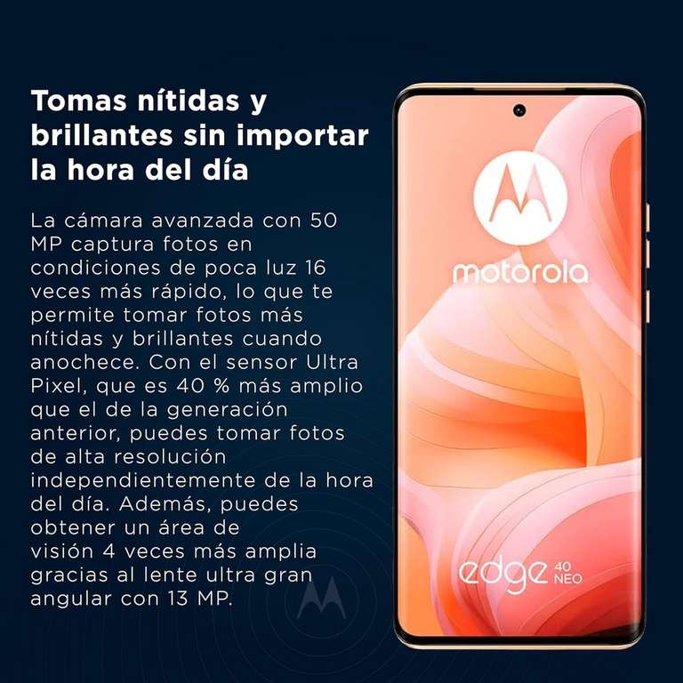Amazon: Celular Motorola Moto Edge 40 Neo - 256GB Memoria, 8GB RAM, Celular Desbloqueado Nacional, 2 Años Garantía - Peach Fuzz