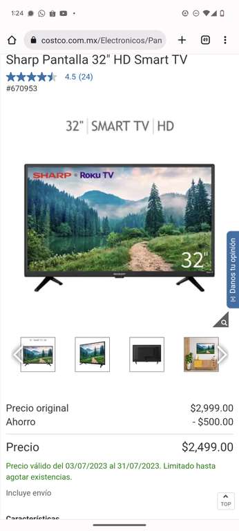 Costco: Sharp Pantalla 32" HD Smart TV
