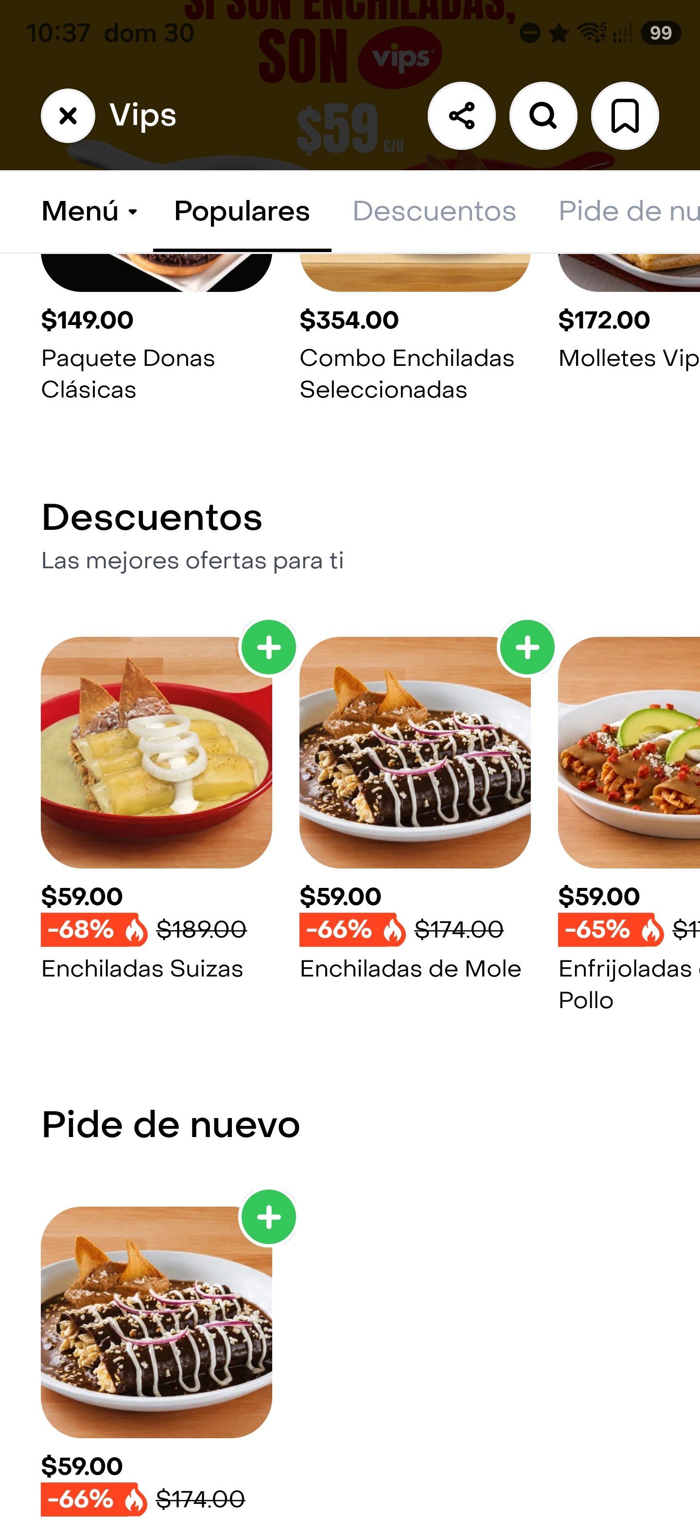 Vips por Rappi - Enchiladas a $59