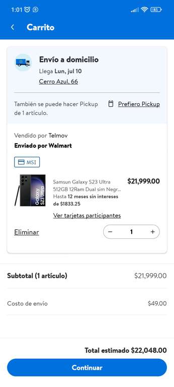 Walmart: Samsung Galaxy s23 Ultra 512Gb 12Ram Dual SIM 9MSI