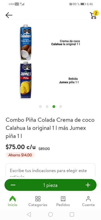 Despensa Bodega Aurrera: Combo Piña Colada Crema de coco Calahua la original 1 l más Jumex piña 1 l