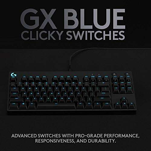 Amazon: Logitech G, Teclado mecánico G PRO para gaming en inglés, Teclas retroiluminadas RGB LIGHTSYNC con 16,8, GX Blue - Negro