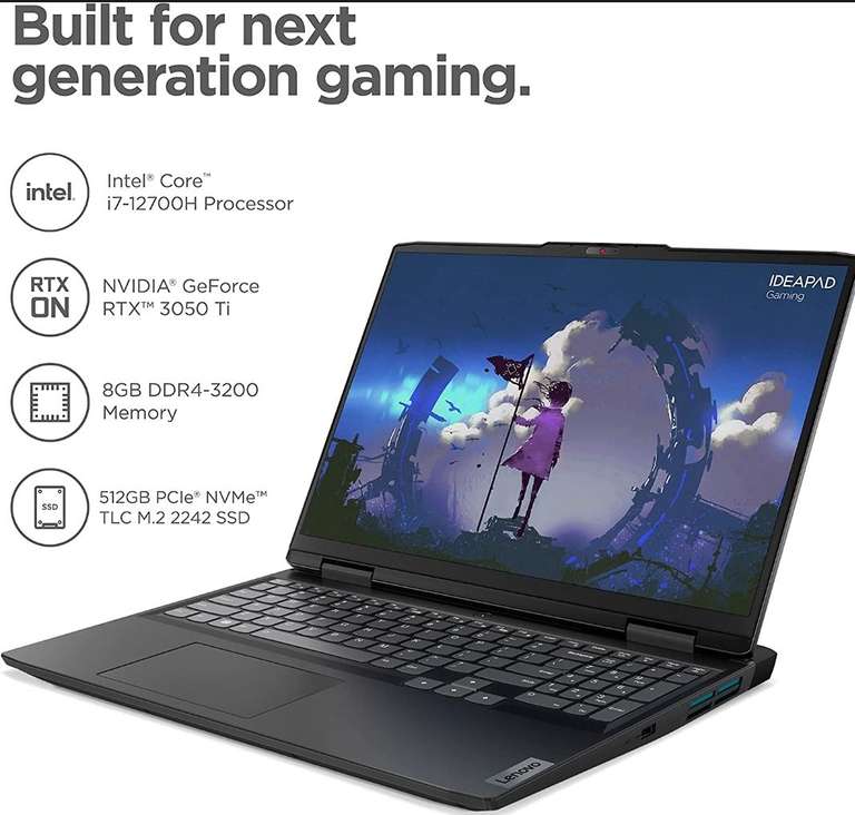 Amazon: Laptop gamer Lenovo Ideapad 3i - Core i7-12700H -15.6 Pulgadas - 8 GB ram- 512 mB