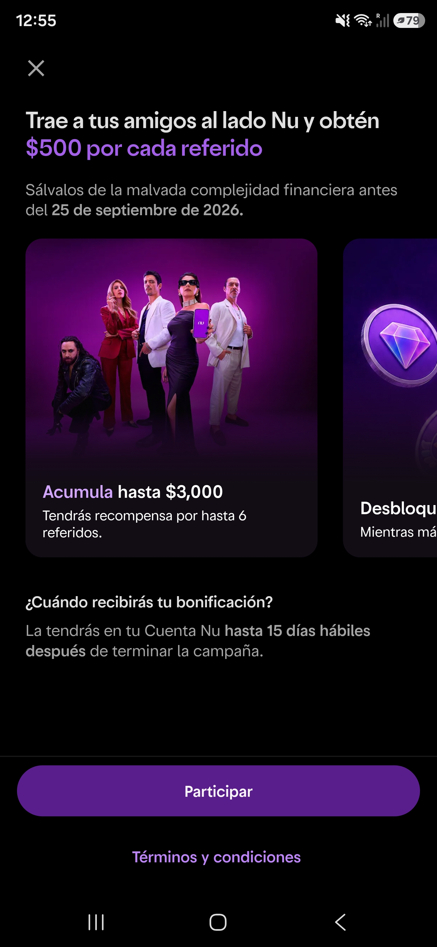 Nu - $500 por referido hasta máximo $3000.00 hasta el 25 de septiembre