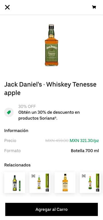 Cornershop [Soriana]: Whiskey Jack Daniel's Apple en $321 y Honey en $349